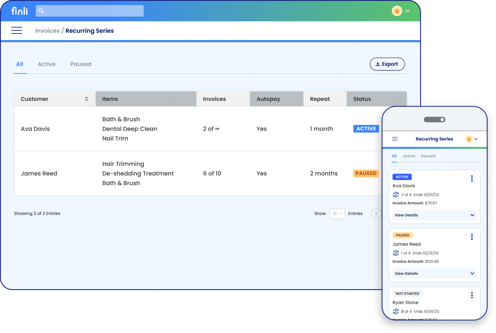 Finli recurring invoices and autopay